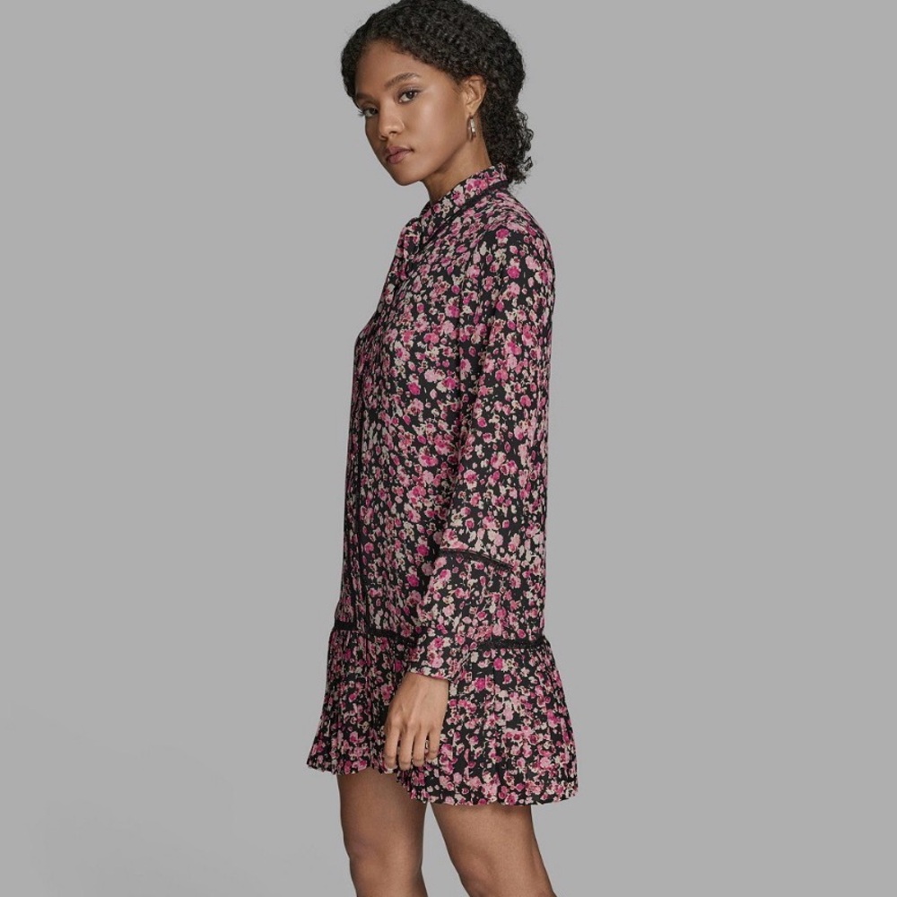 BCBG Black and Pink Floral Midi Dress - Picture 2 of 7